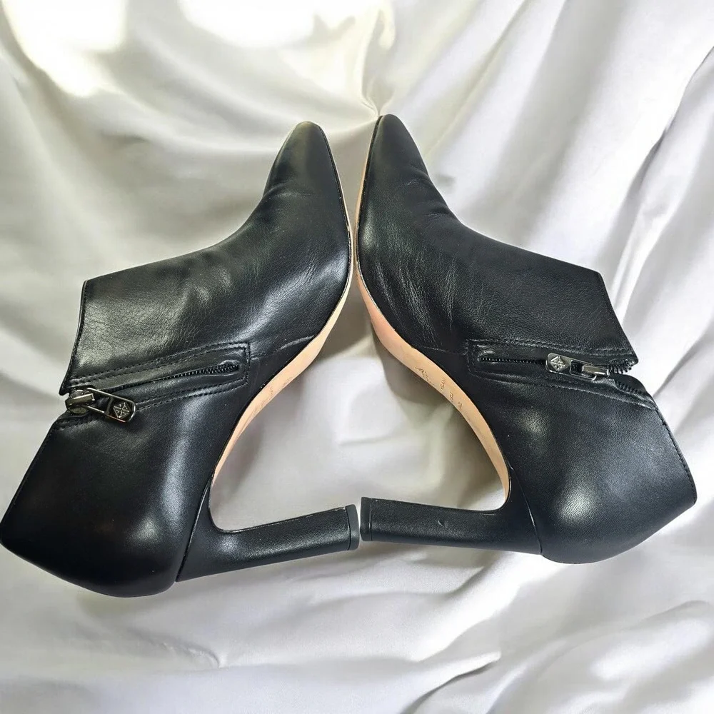 Antonio Melani Sofie Black Leather Pointed Toe Bootie‎ Heels 9.5M Made in Brazil
